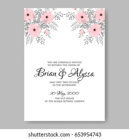 Peony wedding invitation template Vector floral card.