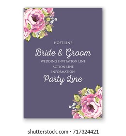Peony wedding invitation template Vector card