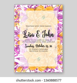 Peony yellow orange wedding invitation card template