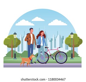 Peope at park cartoons
