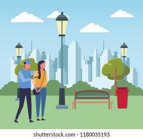 Peope at park cartoons