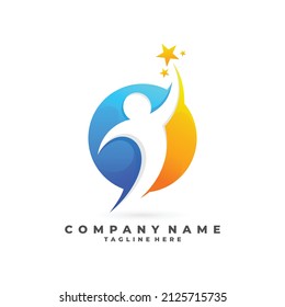 peoplae reaching star vector logo  design template