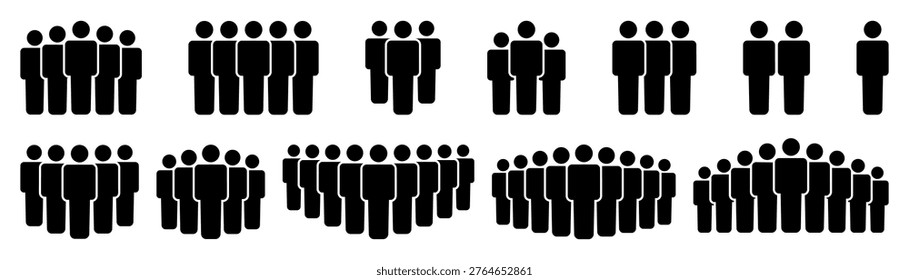 People 1, 2, 3, 4, 5, 6, 7, 8, 9, 10 icon set. Crowd signs. Containing participants, group, team, meeting, organization, community, population, audience, member, discussion, assembly, interview.