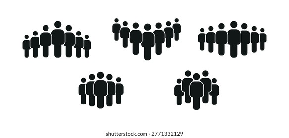 People 1, 2, 3, 4, 5, 6, 7, 8, 9, 10 icon set. Crowd signs. Containing participants, group, team, meeting, organization, community, population, audience, member, discussion, assembly, interview.