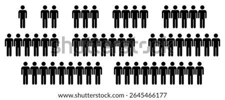 People 1, 2, 3, 4, 5, 6, 7, 8, 9, 10 icon set. Crowd signs. Containing participants, group, team, meeting, organization, community, population, audience, member, discussion, assembly, interview.
