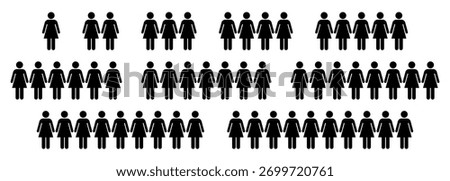 People 1, 2, 3, 4, 5, 6, 7, 8, 9, 10 icon set. Crowd signs. Containing ,participants, group, team, meeting, organization, community, population, audience, member, discussion, assembly, interview.