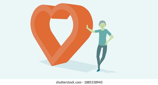 People with 3d heart, teen story concept, casually delve into love stories