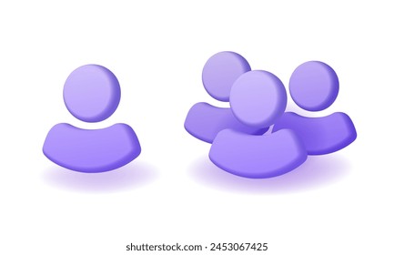 Menschen 3D-Icon Vektorgrafik Set, Personengruppe Grafik Ausschnitt Einzelbild, Purple Use Member Man Silhouette Modernes Design, Team Crowd Symbol, Kunde Himan Sign Bild Clip Art