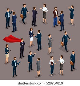 People 3D, isometric businessmen and woman business clothes human movement. The people in the crowd talking, brainstorming. The concept isolated.