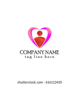 People 3d logo with love shaped in pink and red colored