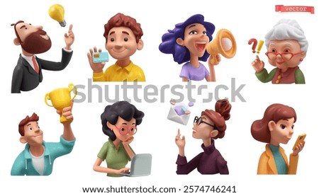 People 3d vector cartoon icon set