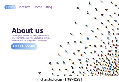 People about us web banner, social communication, work team. Vector illustration