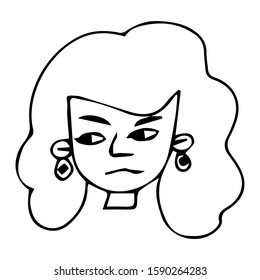 People in abstract doodle style. Woman face on isolated white background. Vector hand drawn illustration. Feminism.