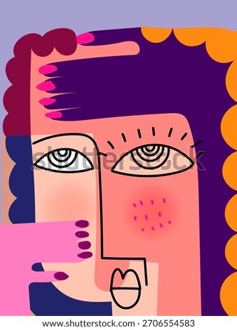 People abstract face portrait doodle, shapes, cubism vector illustration. Modern design wall art, print, home decoration, cover and poster.