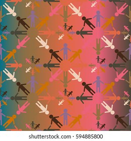 People abstract seamless background. Background with color silhouettes of persons. Illustration for print, web