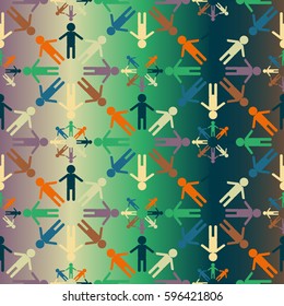People abstract seamless background. Background with color silhouettes of persons. Illustration for print, web