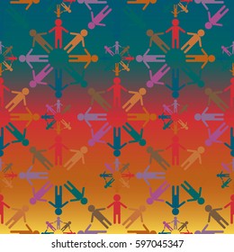 People abstract seamless background. Background with color silhouettes of persons. Illustration for print, web