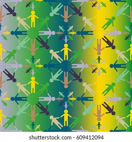 People abstract seamless background. Background with color silhouettes of persons. Illustration for print, web