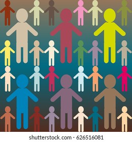 People abstract seamless background. Background with color silhouettes of persons.