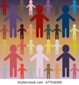 People abstract seamless background. Background with color silhouettes of persons.