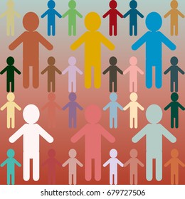People abstract seamless background. Background with color silhouettes of persons.