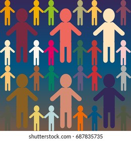 People abstract seamless background. Background with color silhouettes of persons.