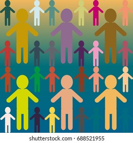 People abstract seamless background. Background with color silhouettes of persons.