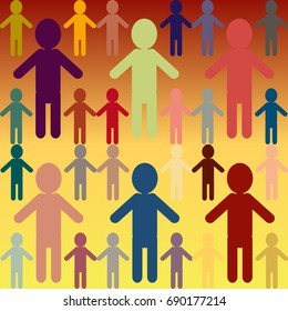 People abstract seamless background. Background with color silhouettes of persons.