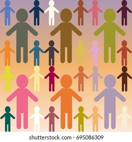 People abstract seamless background. Background with color silhouettes of persons.
