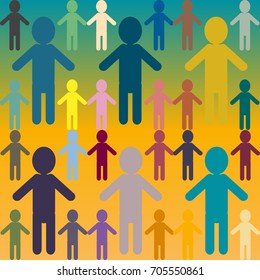 People abstract seamless background. Background with color silhouettes of persons.