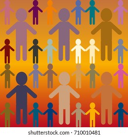 People abstract seamless background. Background with color silhouettes of persons.