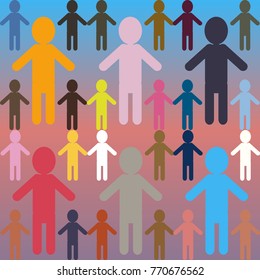 People abstract seamless background. Background with color silhouettes of persons.