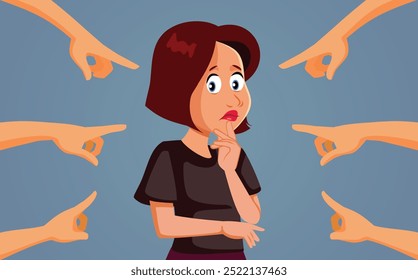 
People Accusing an Innocent Woman Vector Cartoon Illustration. Innocent girl being scolded by the crows feeling stressed out 
