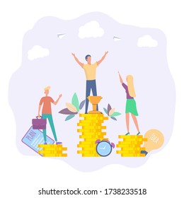 People achieve their goal in business. Career. Concept of achieving a financial goal for a website or web page. Colorful vector illustration