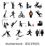 People in action - set of isolated vector icons. Black and white simple pictograms.