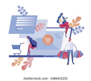 People Actively Shopping Online, Using Laptop or Phone, Not Living Home, Enjoying Advantages Good Bargain, Allowing to Purchase Desired Items at Discount in Sale, Saving Money and Time