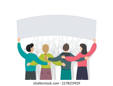 People, activists holding banners, political strike, manifestation, human rights movements, crowd of people, flat vector illustration	