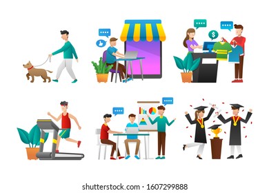 People activities collection with in gradient cartoon style