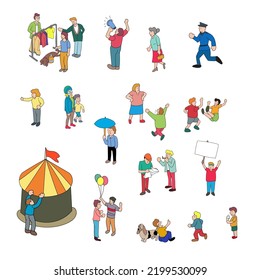 people activities in doodle set vector illustration
