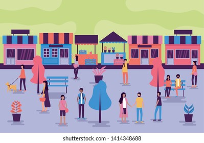 people activities outdoors city commerce street vector illustration