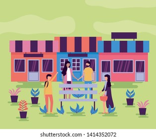 people activities outdoors city market street park vector illustration