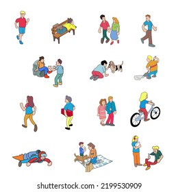 people activities at the park set vector illustration