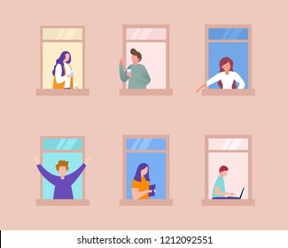 People activity in apartment vector illustration concept, stay at home and social distance, people interact each other, can use for, landing page, template, ui, web, mobile app, poster, banner, flyer