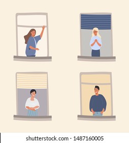 People activity in apartment vector illustration concept, neighbour interact each other, it can be used for landing page, template, ui, web, mobile app, poster, banner, flyer.