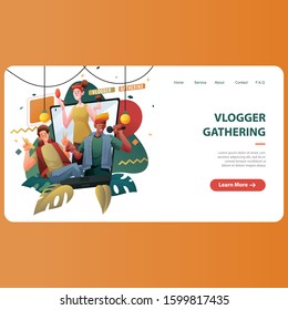 people activity for creating content vlogging colaboration vector illustration