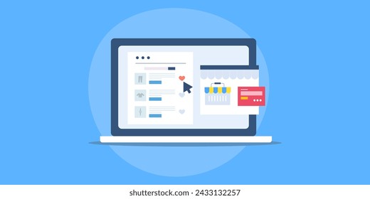 People adding products to ecommerce wish list, eCommerce wish list driving sales, conversion and customers - vector illustration background with icon