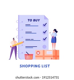 People adds products to the wish list in the online store. Concept of online shopping, big choice, internet trade, product rating, market place, customer reviews. Vector illustration in flat design