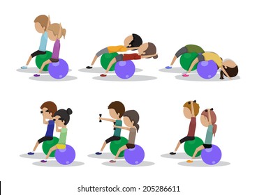 People At Aerobics Class - Isolated On White Background - Vector Illustration, Graphic Design Editable For Your Design  