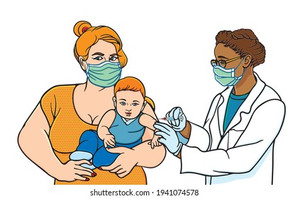 Menschen, die sich ein Privileg oder Priorität für den Zugang zu Coronavirus-Impfstoff und Impfung während der Coronavirus-Pandemie Konzept. Illustration, Grafik und Retro-Stil in Vektorgrafik einzeln auf Hintergrund.