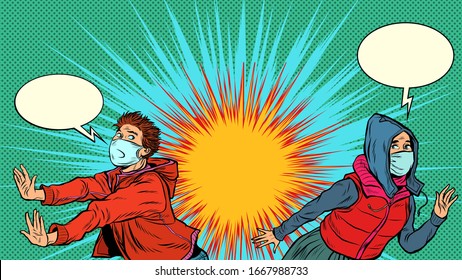 people are afraid of an epidemic. pandemic epidemic coronavirus covid19. Pop art retro vector illustration vintage kitsch 50s 60s style